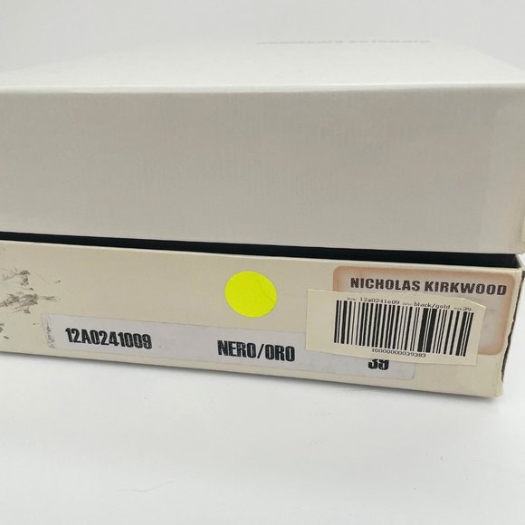 Nickolas Kirkwood Black Satin Gold Leather Pumps 39 - Picture 2 of 12